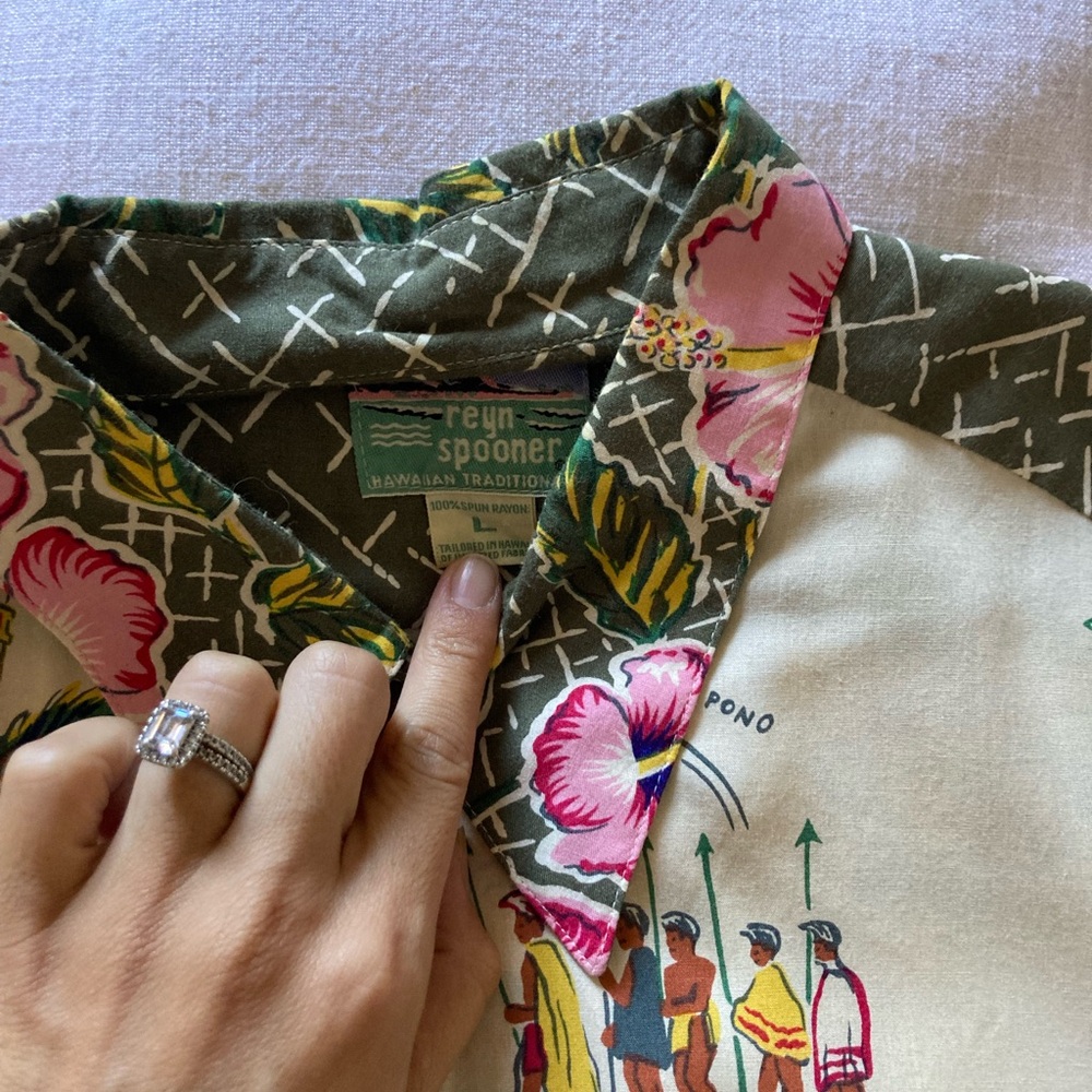 Reyn Spooner Floral Print Shirt with Pink and Green Accents - Picture 3 of 3